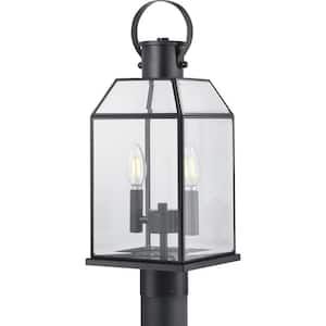 Canton Heights 2-Light Matte Black Outdoor Post Lantern with Clear Beveled Glass