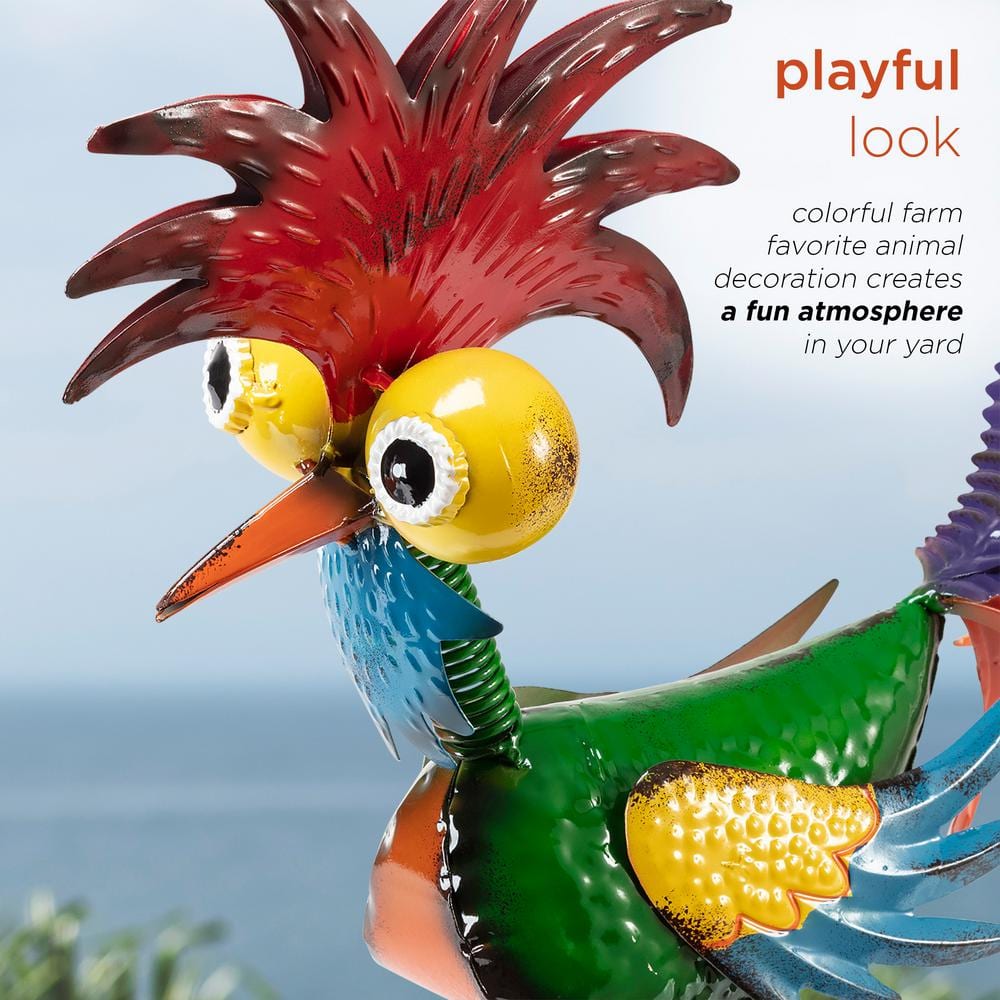 18" Multicolor Metal Rooster Lawn Decoration