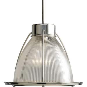 1-Light Brushed Nickel Pendant with Clear Prismatic Glass