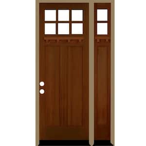 50 in. x 96 in. Craftsman Right-Hand/Inswing Clear Glass Red Chestnut Stain Wood Prehung Front Door Right Sidelite