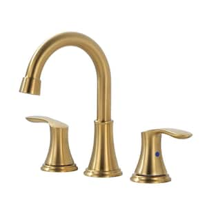 8 in. Widespread Double Handle Bathroom Faucet with Pop-up Drain in Brushed Gold