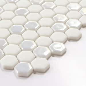 White Iridescent Hexagon 12x12in. Recycled Glass Glossy and Matte Mosaic Floor and Wall Tile (10 sq. Ft./Box)