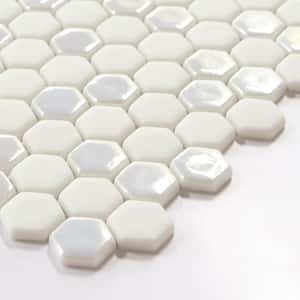 White Iridescent Hexagon 6 in. x 6 in. Recycled Glass Glossy and Matte Mosaic Floor and Wall Tile (0.25 sq.ft.)