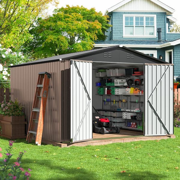 VIWAT 10 ft. W x 10 ft. D Metal Outdoor Storage Shed with Lockable