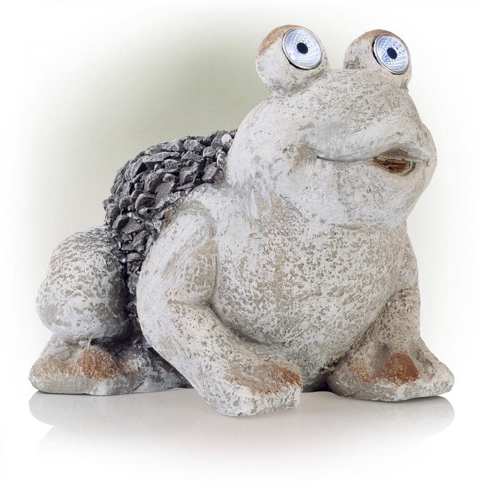 Alpine Corporation 12 in. Tall Outdoor Solar Powered Frog Yard Statue with  LED Lights, Gray QWR474SLR - The Home Depot