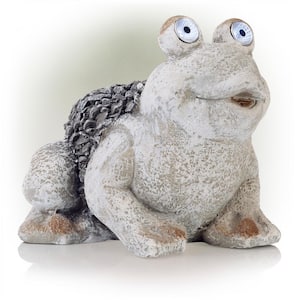 12 in. Tall Outdoor Solar Powered Frog Yard Statue with LED Lights, Gray