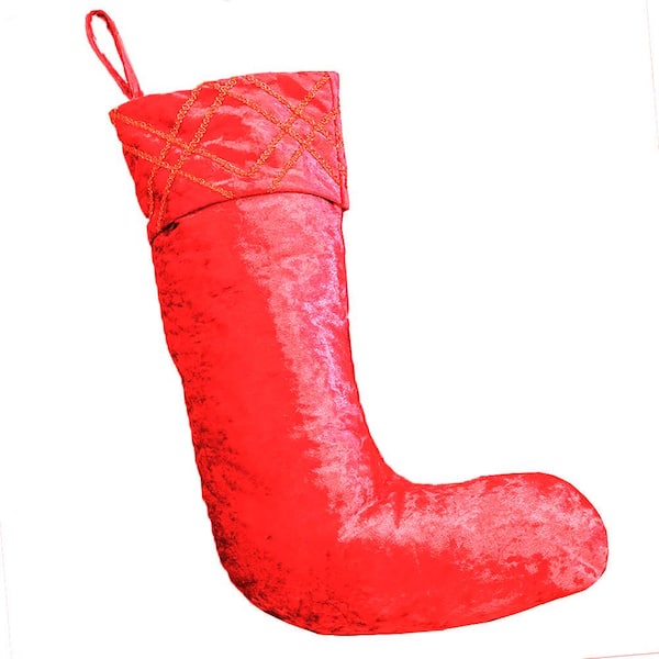 LuXeo 20 in. Red Velvet Christmas Sequin Embroidered Stocking with