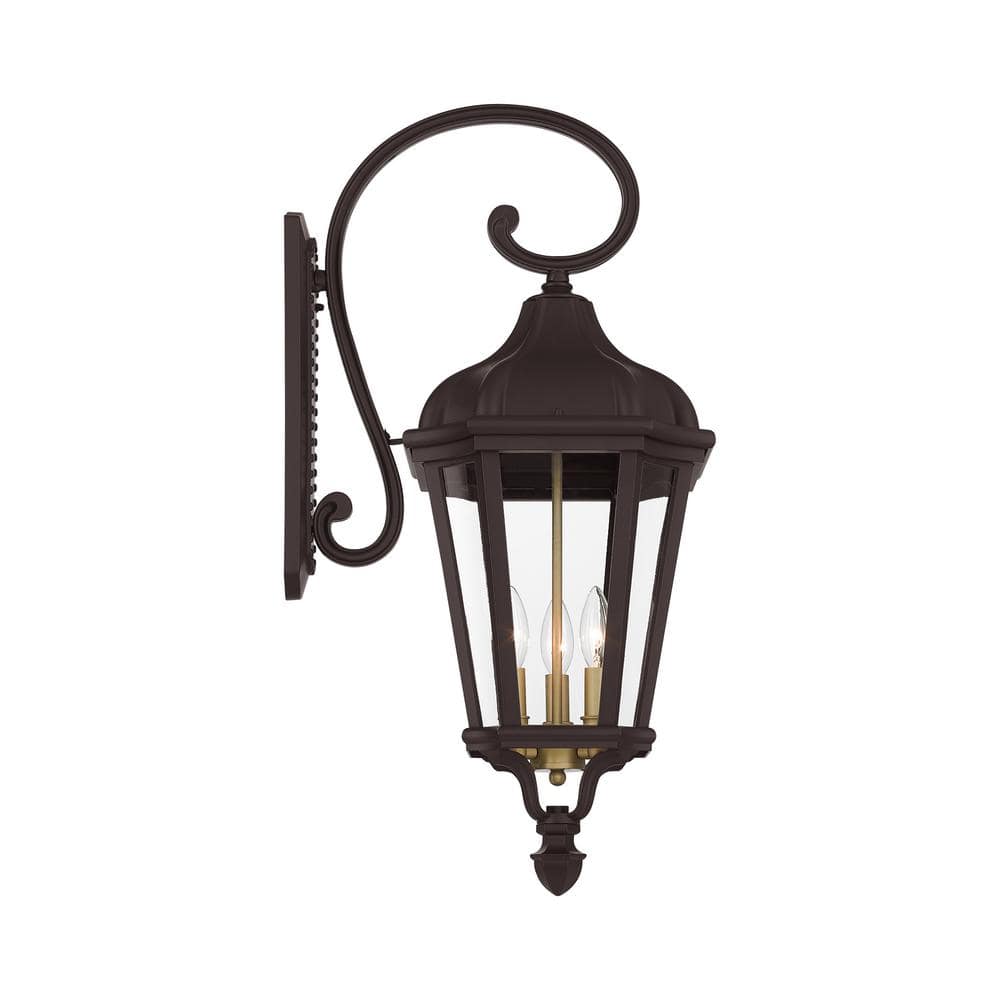 Elegant Morgan Bronze 3-Light Outdoor Lantern with Clear Glass