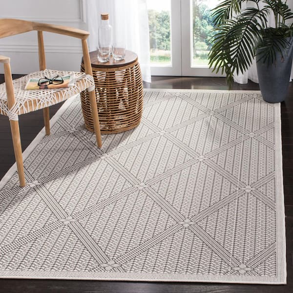 Martha Stewart Charcoal/Beige 9 ft. x 12 ft. Diamond Striped Indoor/Outdoor Patio Area Rug