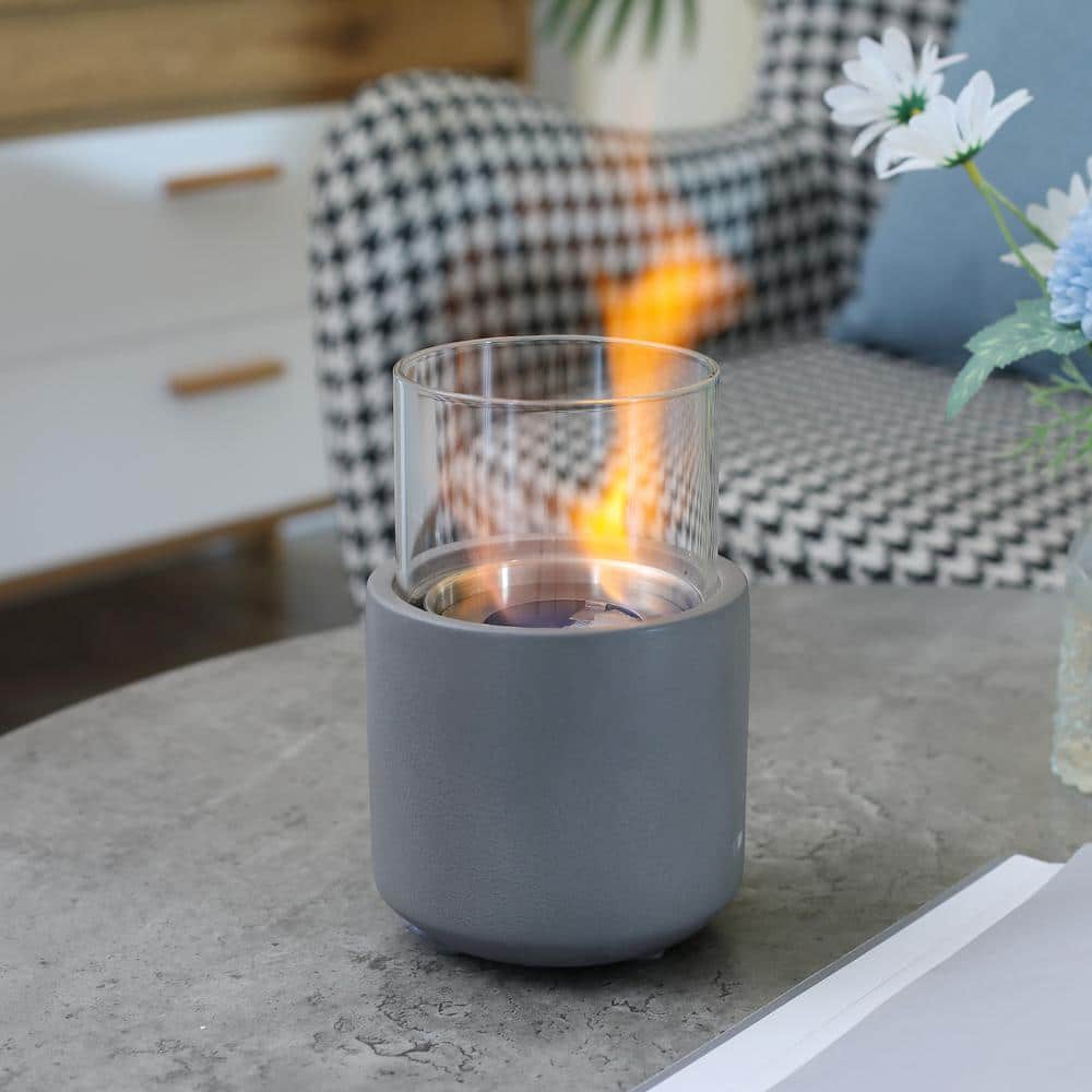 Light Grey Stainless Steel Ethanol Tabletop Fireplace