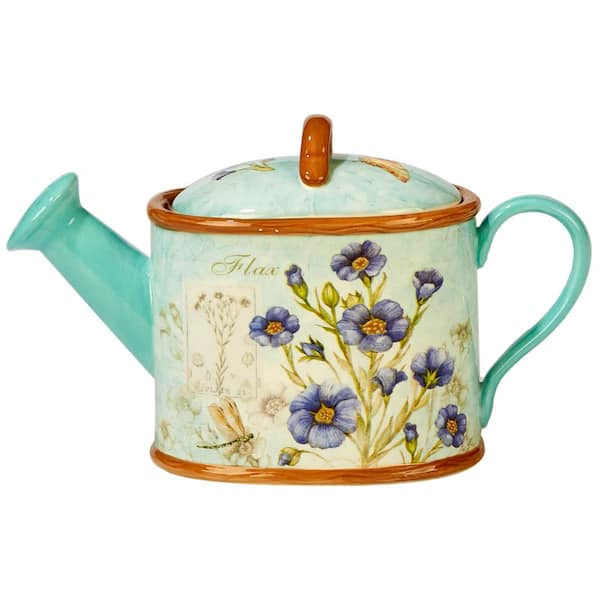 Certified International Herb Blossoms 4-Cup Multi-Colored 3-D Watering Can Teapot