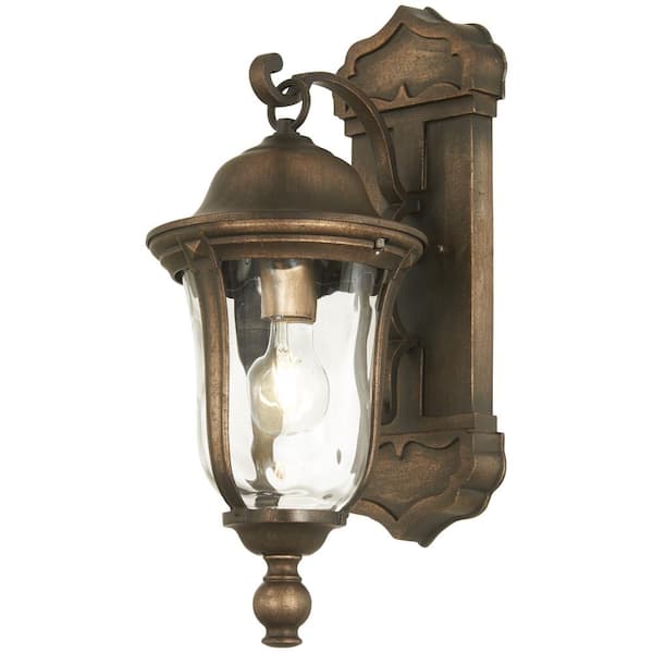 Minka Lavery Havenwood 1-Light Tauira Bronze and Alder Silver Hardwired Outdoor Wall Lantern Sconce with Clear Hammered Glass