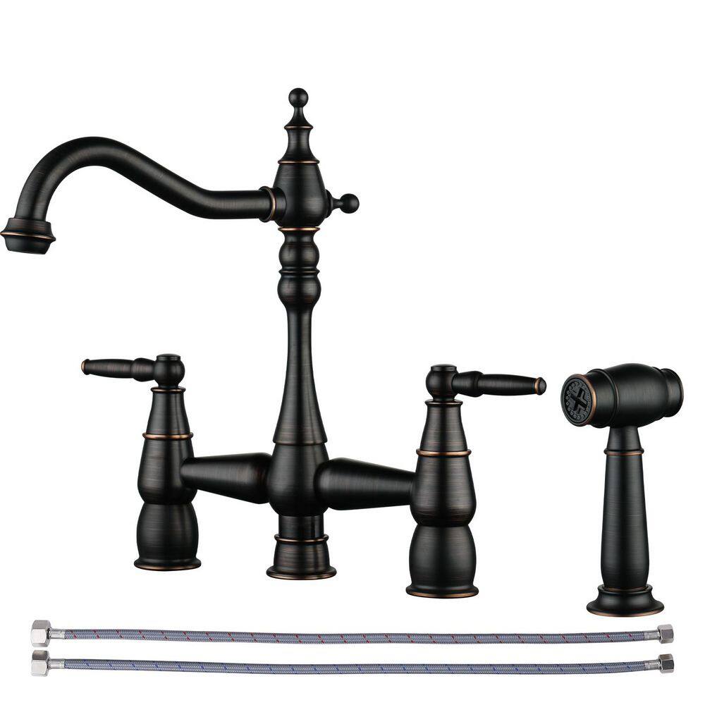 Brass Double Handle Bridge Kitchen Faucet with Side Sprayer in Oil Rubbed Bronze price history on PriceWatchPro