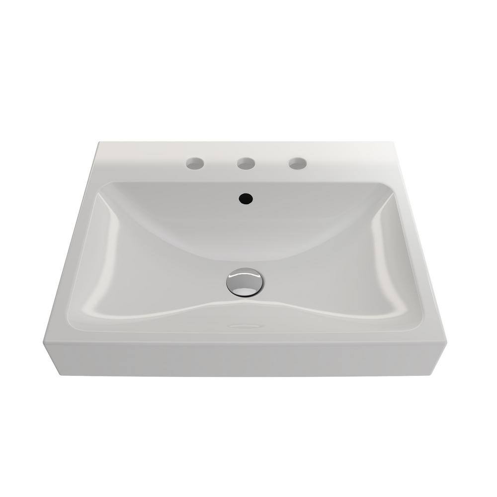 Modern White Ceramic Wall-Mount Rectangular Bathroom Sink