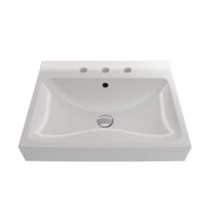 Scala Arch 23.75 in. 3-Hole White Fireclay Rectangular Wall-Mounted Bathroom Sink