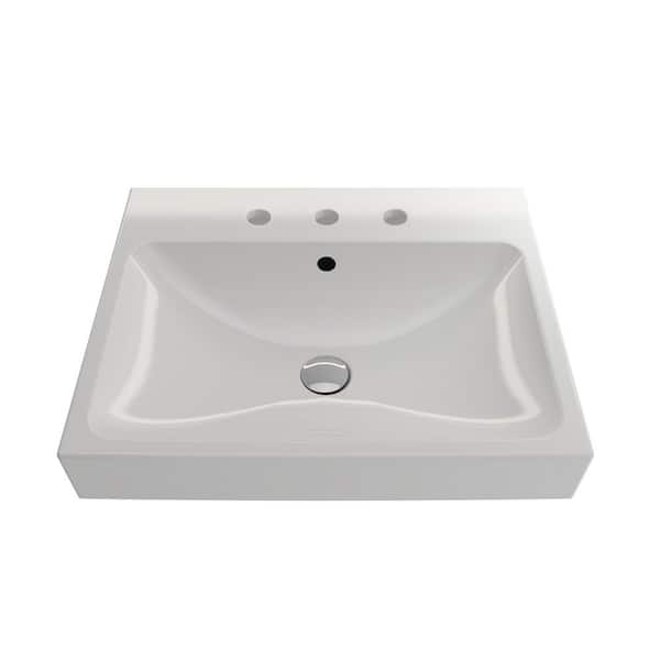 BOCCHI Scala Arch 23.75 in. 3-Hole White Fireclay Rectangular Wall-Mounted Bathroom Sink