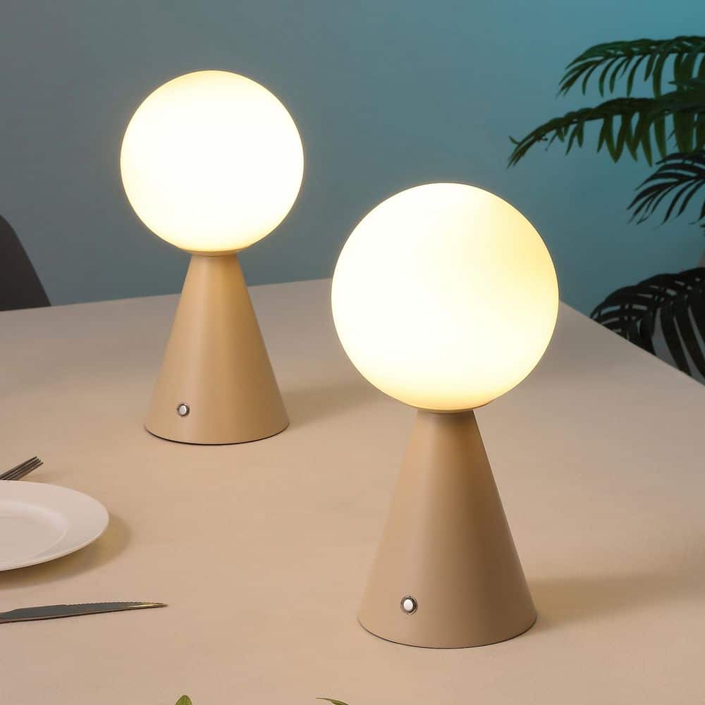 Macie 11.75 in. Globe Rechargeable/Cordless Dimmable Integrated LED Table Lamp with Touch Sensor, Almond (Set of 2) price history on PriceWatchPro