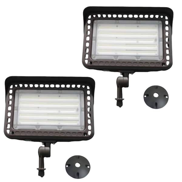 600-Watt Equivalent 18000 Lumens 120 Degree Bronze Dusk-to-Dawn Integrated LED Flood Light,5000K Bright White (2-Pieces)
