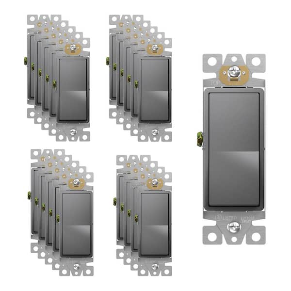 ENERLITES 15 Amp, Single Pole, Decorator/Rocker Light SwitchSpace Gray (20-Pack)