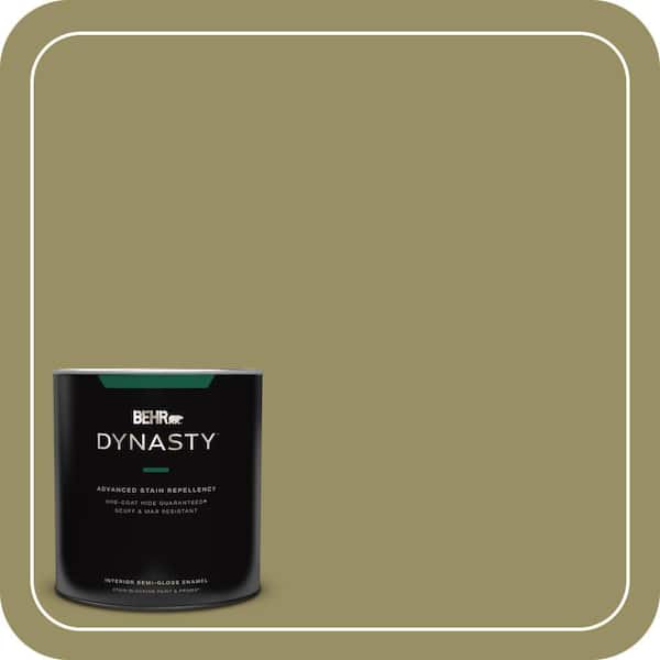 BEHR DYNASTY 1 qt. #390F-6 Tate Olive Semi-Gloss Enamel Interior Stain-Blocking Paint and Primer