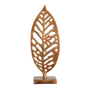 17 in. Copper Leaf Metal Beech Sculpture Decorative Accent