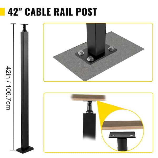 Cable Railing Post 42 in. x 0.98 in. x 1.97 in. Stair Railing Kit without Hole Deck Railing w/ Mount Bracket for Balcony