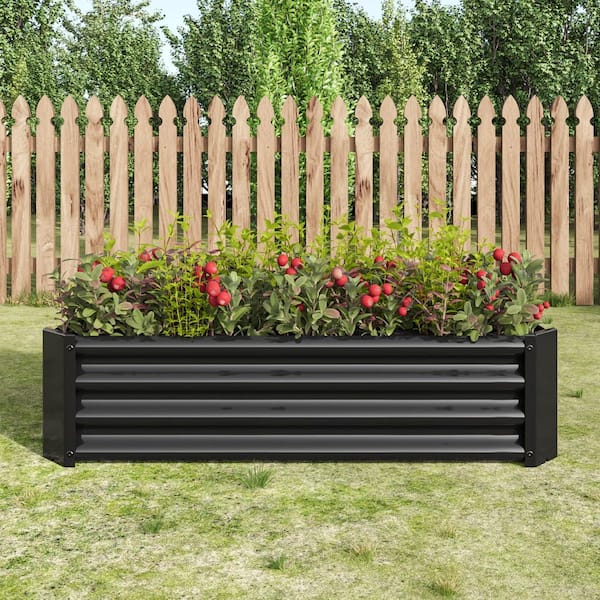 4 ft. x 2 ft. x 1 ft. Galvanized Metal Outdoor Garden Bed Planter Raised Box, Raised Garden Beds Kit for Flowers Plants