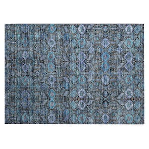 Blue and Coffee 2 ft. x 3 ft. Woven Floral Rectangle Indoor/Outdoor Area Rug