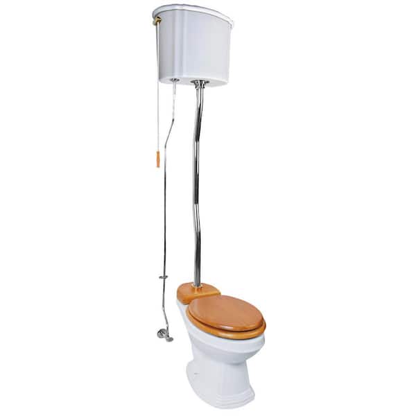 Montecristo High Tank Toilet Single Flush Elongated Bowl in White Light Oak Panel and Chrome Pipes Seat Not Included