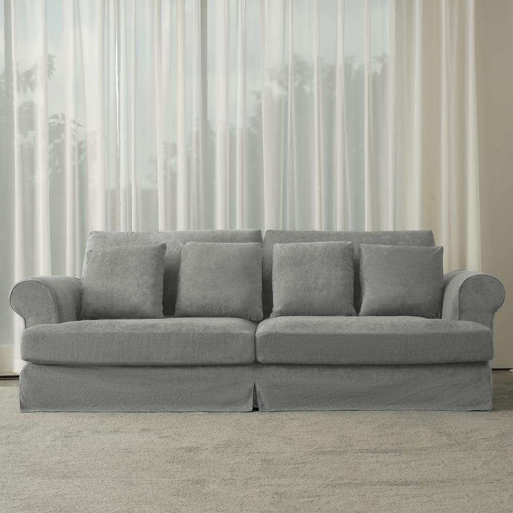 102 in. Wide Lazy Style Round Arm Cotton and Linen Fabric Removable Covers 