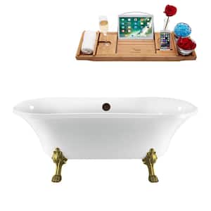 68 in. Acrylic Clawfoot Non-Whirlpool Bathtub in Glossy White With Brushed Gold Clawfeet,Matte Oil Rubbed Bronze Drain