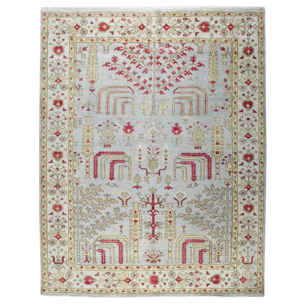 Contemporary Light Blue Hand-Knotted Wool Floral Area Rug, Area Rug