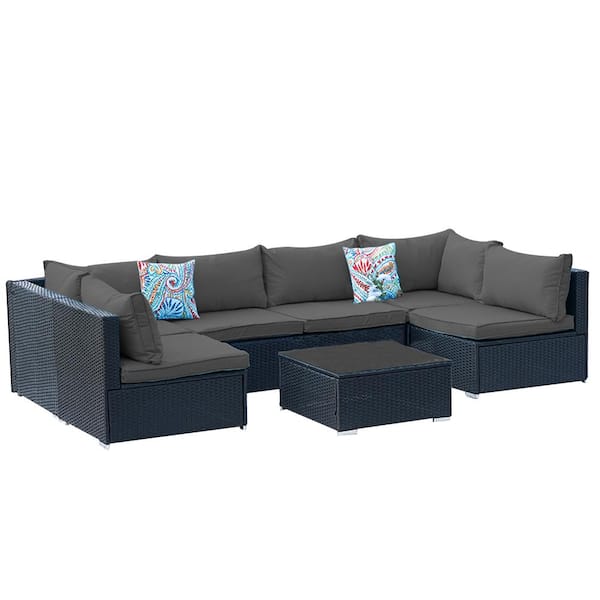 Unbranded 7-Piece Beige Wicker Patio Conversation Set with Cushions