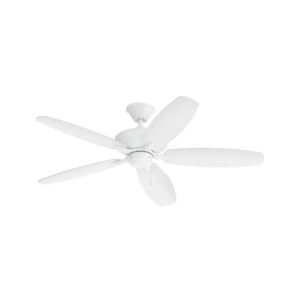 KICHLER Renew Patio 52 in. Indoor/Outdoor Matte White Dual Mount Ceiling Fan with Pull Chain