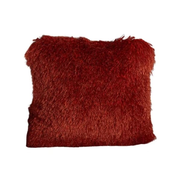 CONGE IMPORT LLC Decorative Orange Chinchilla Faux Fur 18 in. L x 18 in. W Throw Pillow, Shaggy Fluffy Relieve Stress Stainresistant
