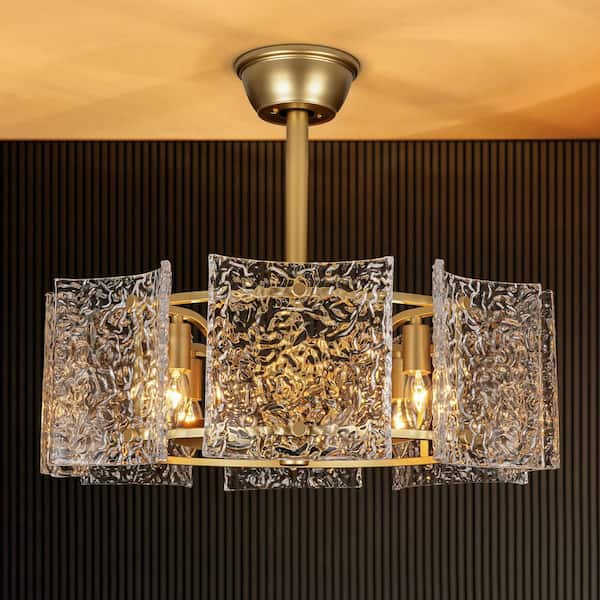 Signorelli 23.23 in. 4-Light Modern Clear Rippled Glass Drum Indoor Ceiling Fan Lighting with Remote and ABS Blades