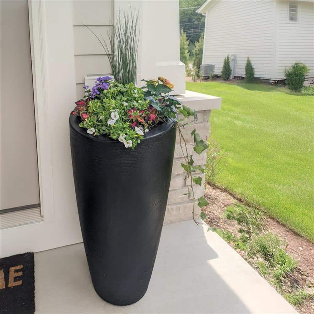 Modesto 32" Tall Black Polyethylene Planter with Grooved Texture