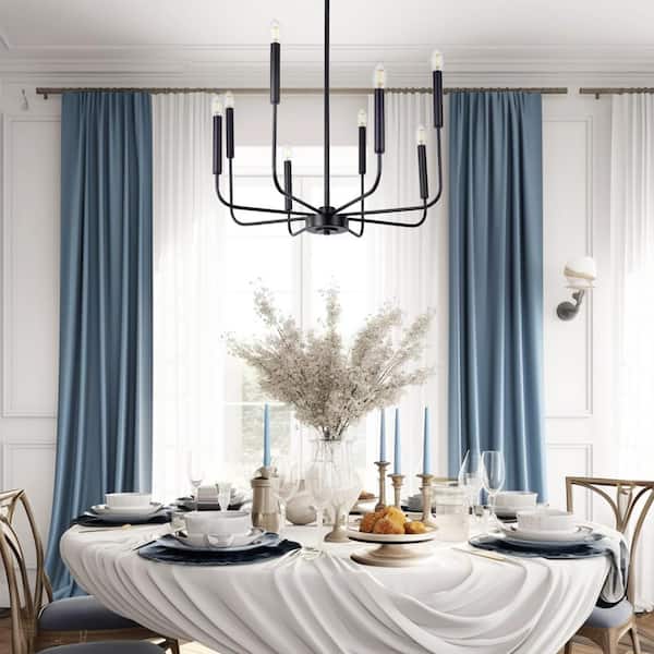 25 in. 8-Light Matte Black Farmhouse Minimalist Hanging Candlestick Chandelier