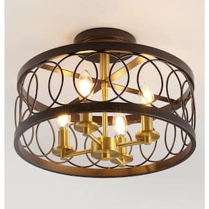 Sylvain 15.5 in. Oil Rubbed Bronze/Brass Gold Metal LED Semi- Flush Mount