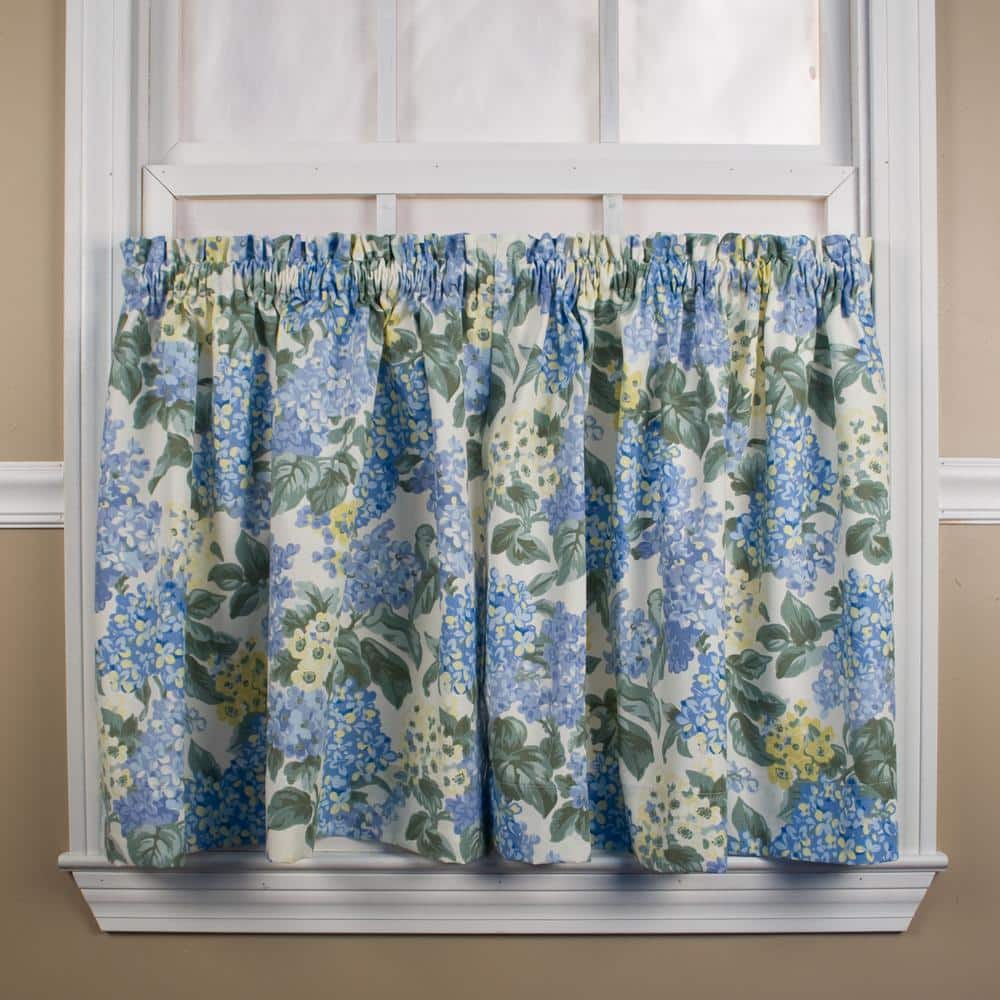 Blue Hydrangea Cotton Light-Filtering Rod Pocket Window Tiers