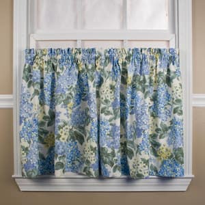 Blue Floral Rod Pocket Room Darkening Curtain - 34 in. W x 24 in. L (Set of 2)