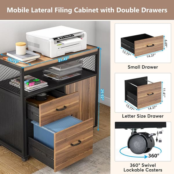 Atencio 2-Drawers Brown and Black Engineered Wood 31.4 in. W Lateral File Cabinet