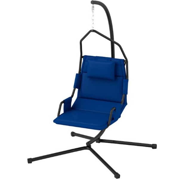 6.3 ft. H Hanging Swing Chair with Steel Frame Hammock Chair in Dark Blue with Stand and Coating Cushion