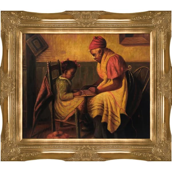 LA PASTICHE Playing Checkers by Harry Roseland Victorian Gold Framed Typography Oil Painting Art Print 28 in. x 32 in.