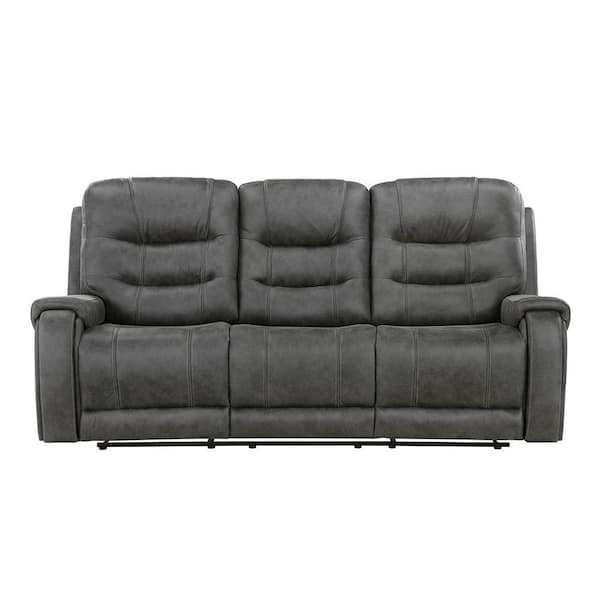 Milington 87 in. W Pillow Top Arm Microfiber Upholstery Rectangle Manual Double Reclining Sofa in Dark Gray