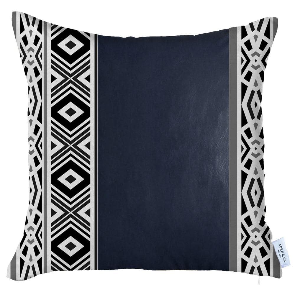 Navy Blue Boho Handcrafted Vegan Faux Leather Square Abstract Geometric 17 in. x 17 in. Throw Pillow Cover -  MIKE & Co. NEW YORK, 931-4695-7092