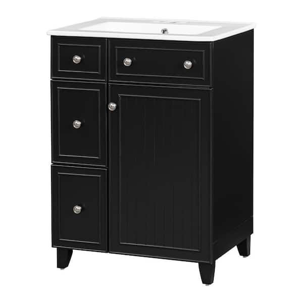 Unbranded 24 in. W Freestanding Bath Vanity in Black with White Ceramic Top