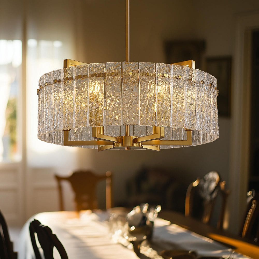 SILJOY 6-Light Gold 25.6in Modern Glass Shade Chandelier for