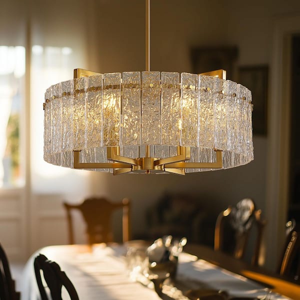 6-Light Gold 25.6in Modern Glass Shade Chandelier for Dining Room