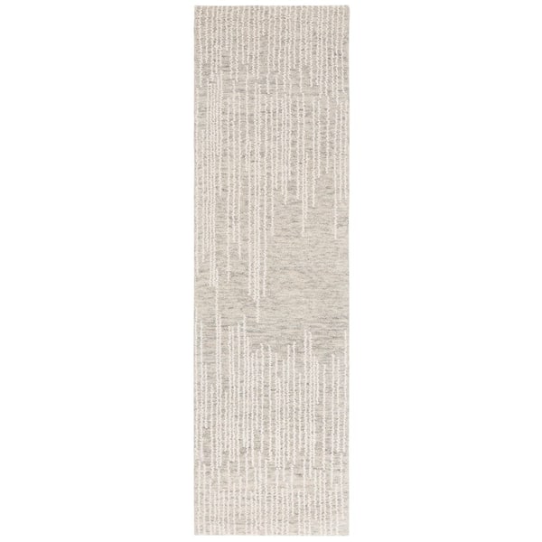 Abstract 2 ft. x 8 ft. Light Gray/Ivory Abstract Linear Runner Rug